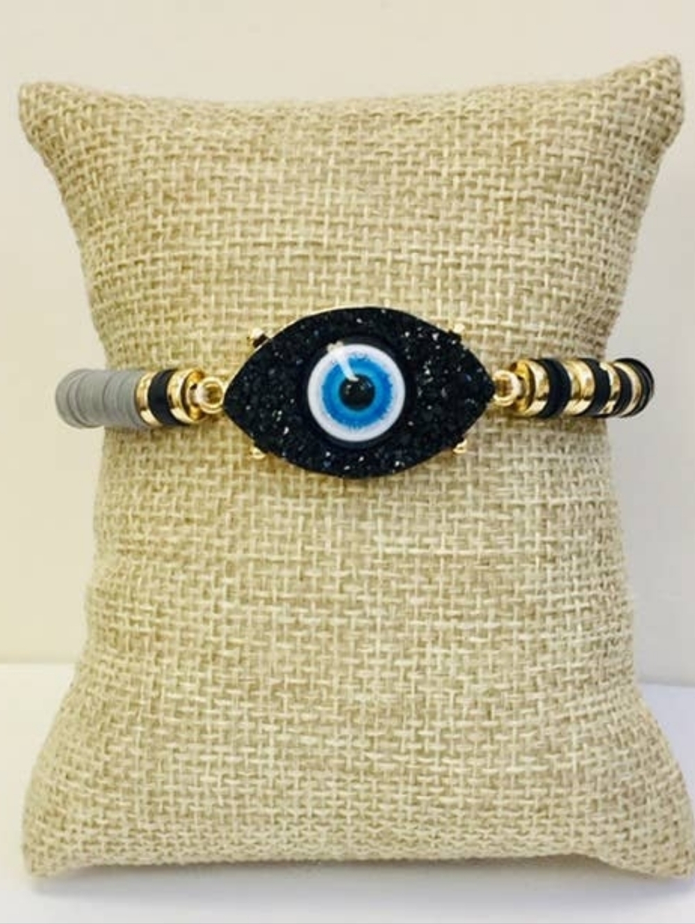 Fearless Evil Eye Druzy Bracelet Stack Set 🧿✨ Gold + Neutral Mixed Media - Picture 4 of 5